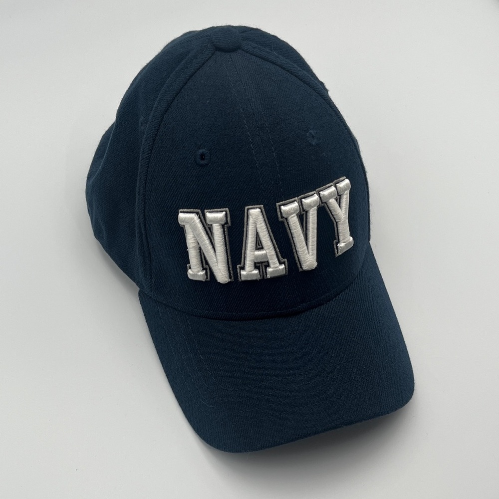 US NAVY Navy Blue Baseball Hat w/ White/Silver 3D Embroidery